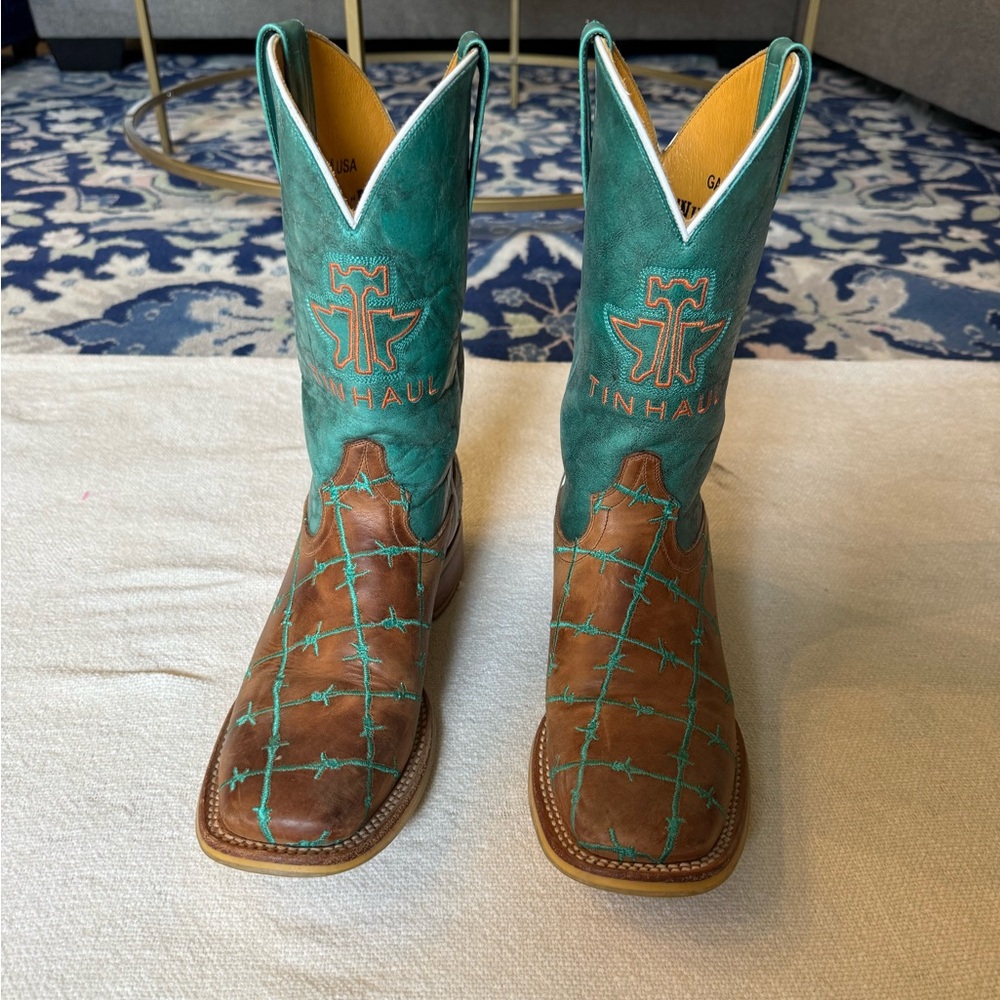 Tin Haul Brown and Teal Cowboy Boots - Picture 3 of 6